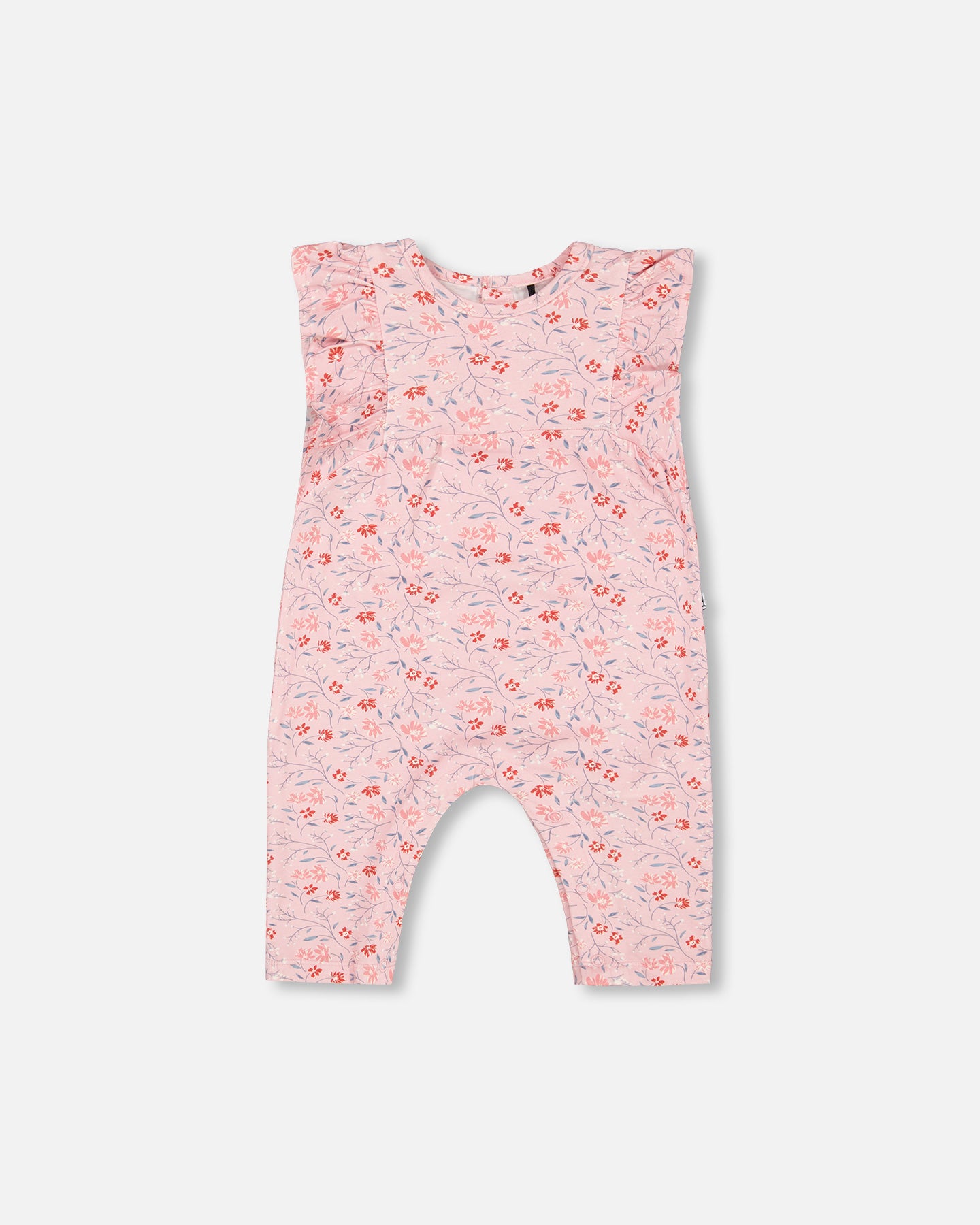 Organic Cotton Jumpsuit Printed Pink Small Flower - F30B43_074