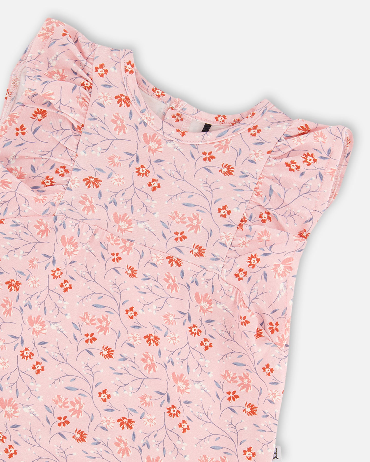 Organic Cotton Jumpsuit Printed Pink Small Flower - F30B43_074