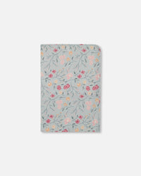 Muslin Cotton Blanket Light Blue With Printed Romantic Flowers - F30BD_073