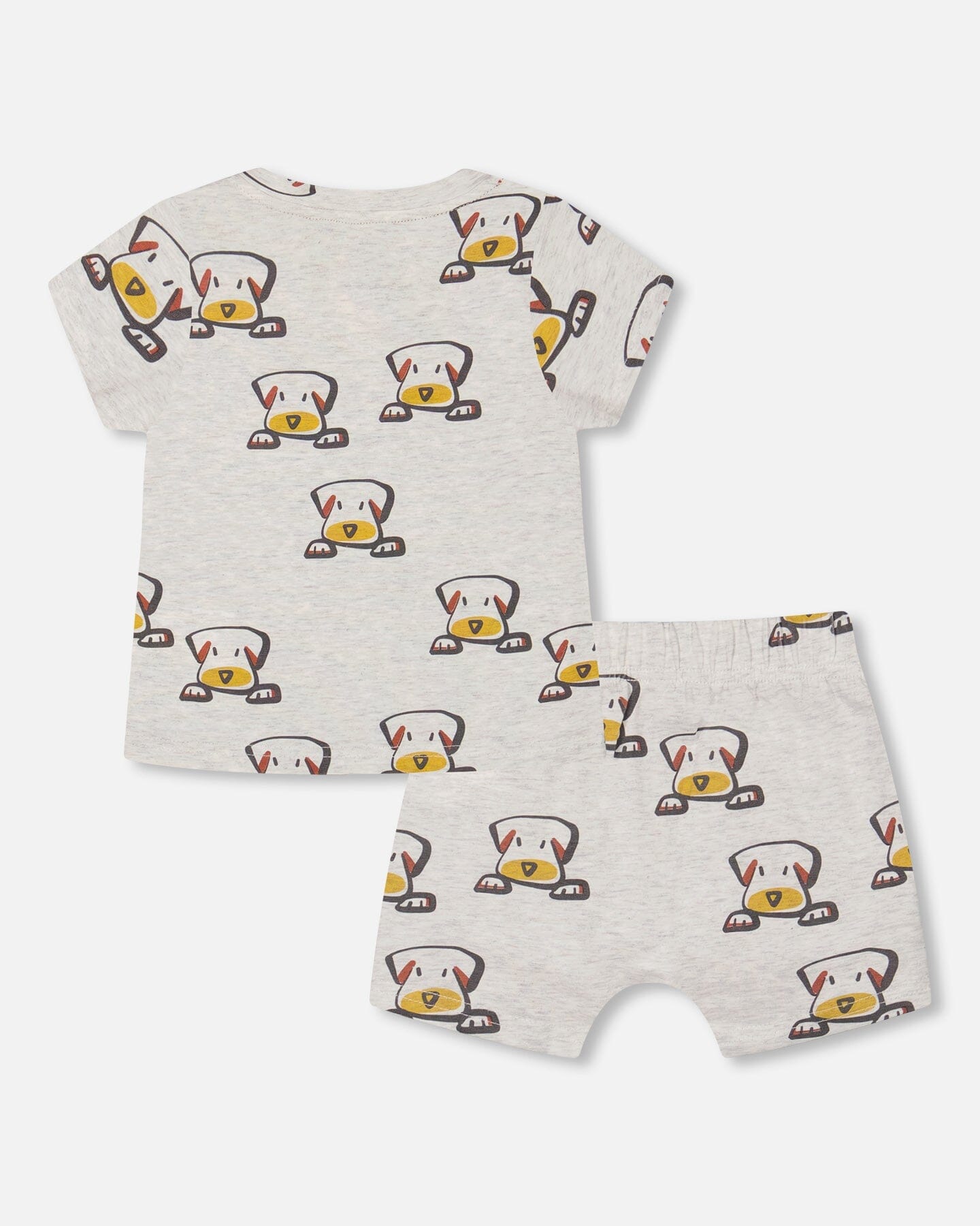 Organic Cotton Top And Short Set Heather Beige With Printed Dog - F30C10_080