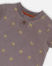 Organic Cotton Top And Short Set Dark Grey With Printed Pixel Dog - F30C10_081