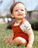 Organic Cotton Onesie And Shortall Set Heather Beige With Printed Dog And Cinnamon - F30C11_080