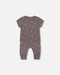 Organic Cotton Top And Evolutive Pant Set Dark Grey With Printed Pixel Dog - F30C12_081