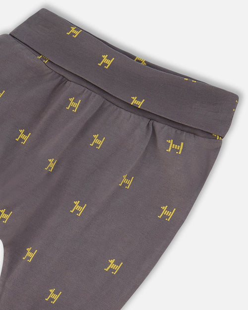 Organic Cotton Top And Evolutive Pant Set Dark Grey With Printed Pixel Dog - F30C12_081