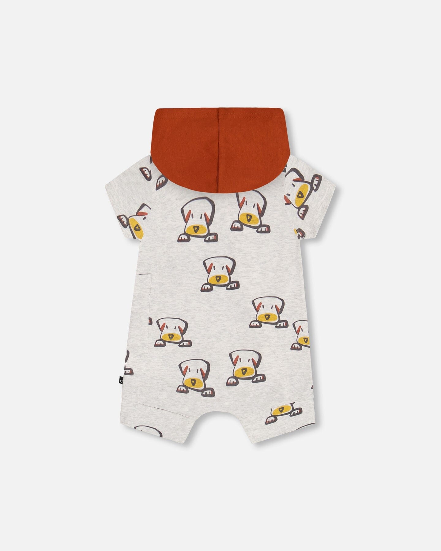 Organic Cotton Hooded Romper Heather Beige With Printed Dog - F30C40_080