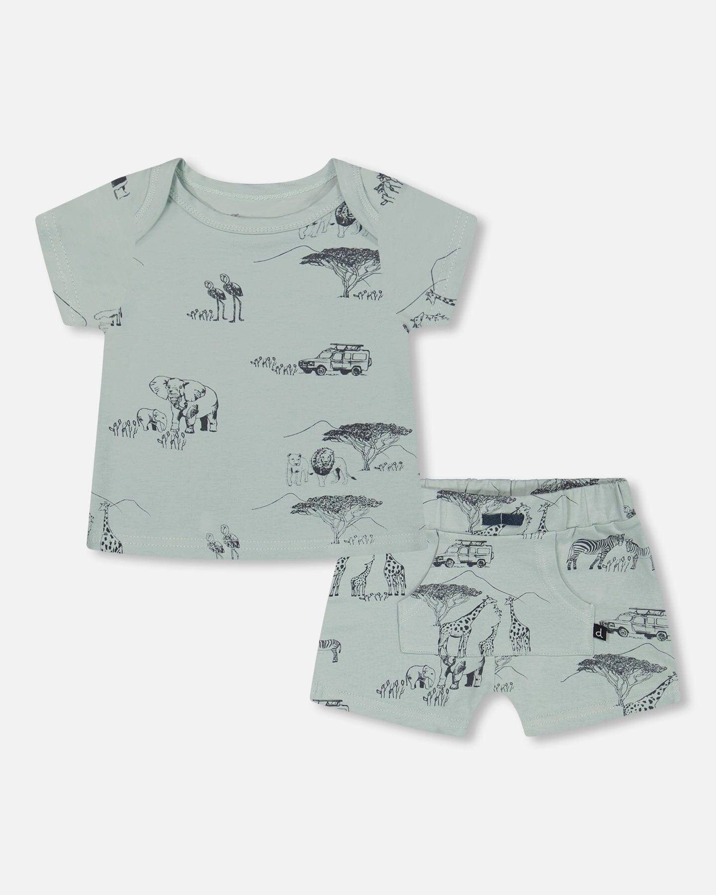 Organic Cotton Top And Short Set Sage With Printed Jungle - F30D10_076