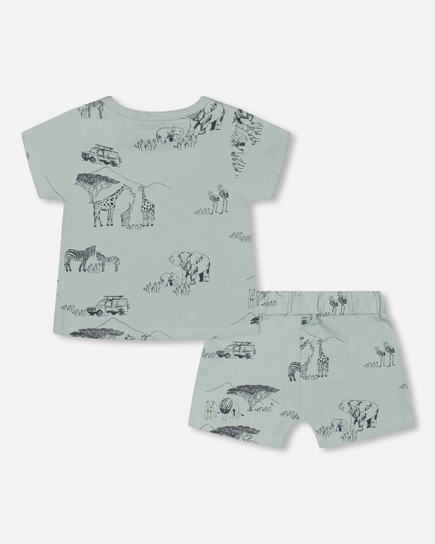 Organic Cotton Top And Short Set Sage With Printed Jungle - F30D10_076