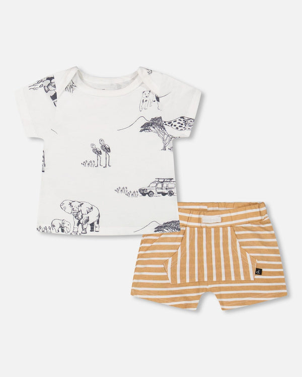 Organic Cotton Top And Short Set Sand Stripe - F30D10_077