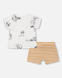 Organic Cotton Top And Short Set Sand Stripe - F30D10_077