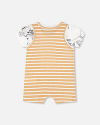 Organic Cotton Onesie And Shortall Set Sand Stripe - F30D11_077