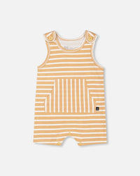 Organic Cotton Onesie And Shortall Set Sand Stripe - F30D11_077