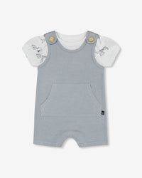 Organic Cotton Onesie And Waffle Shortall Set Blue Gray - F30D11_390