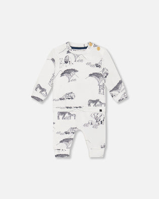 Organic Cotton Printed Top And Evolutive Pant Set White With Printed Jungle - F30D12_075