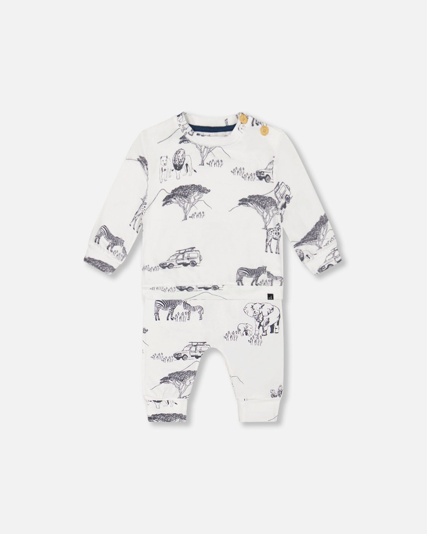 Organic Cotton Printed Top And Evolutive Pant Set White With Printed Jungle - F30D12_075