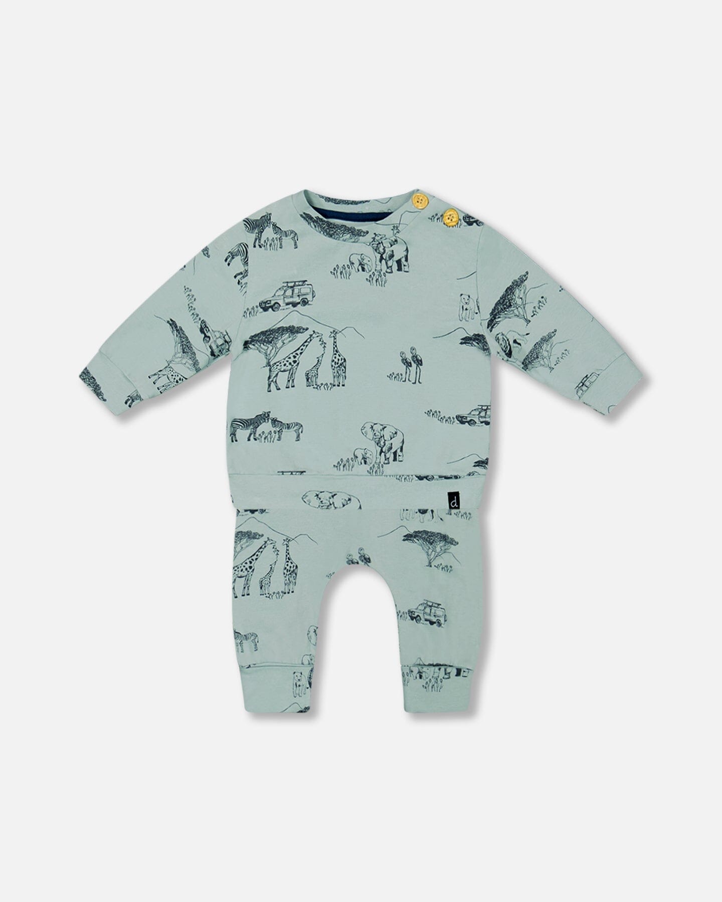 Organic Cotton Printed Top And Evolutive Pant Set Sage With Printed Jungle - F30D12_076