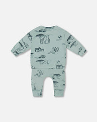 Organic Cotton Printed Top And Evolutive Pant Set Sage With Printed Jungle - F30D12_076