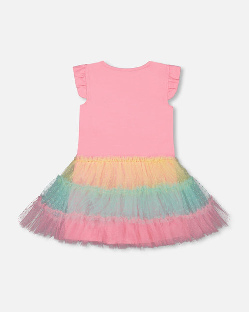 Short Sleeve Dress With Tulle Skirt Bubble Gum Pink - F30E88_680