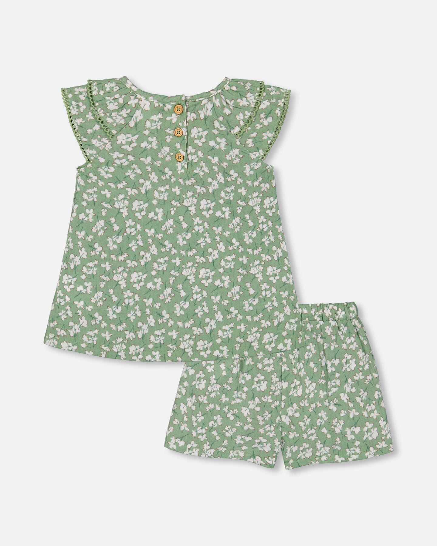 Muslin Blouse And Short Set Green Jasmine Flower Print - F30F10_090