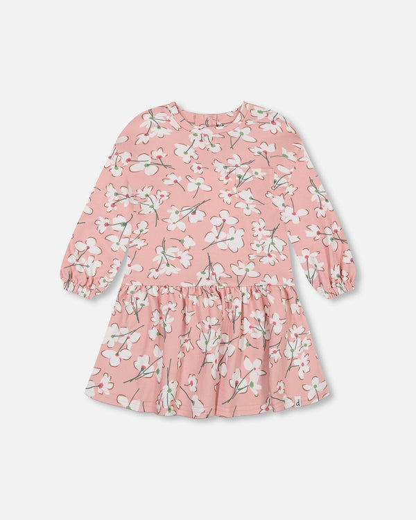 French Terry Dress Pink Jasmine Flower Print - F30F87_097