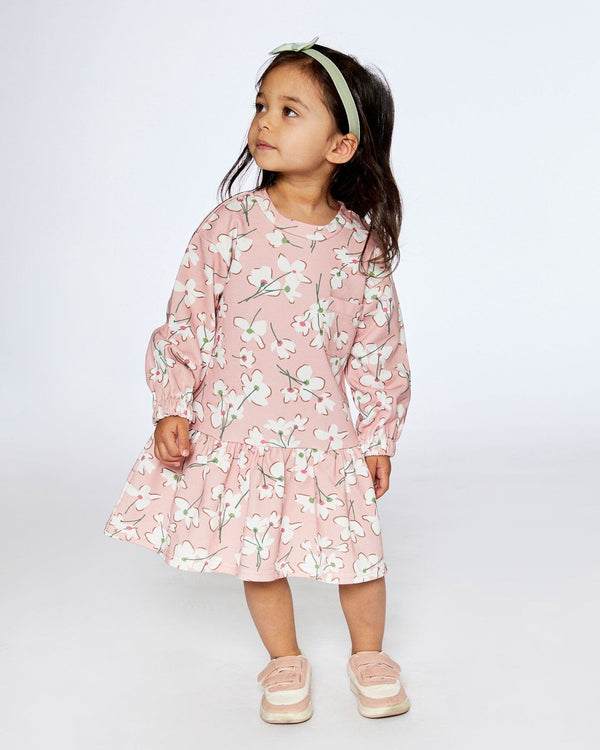 French Terry Dress Pink Jasmine Flower Print - F30F87_097