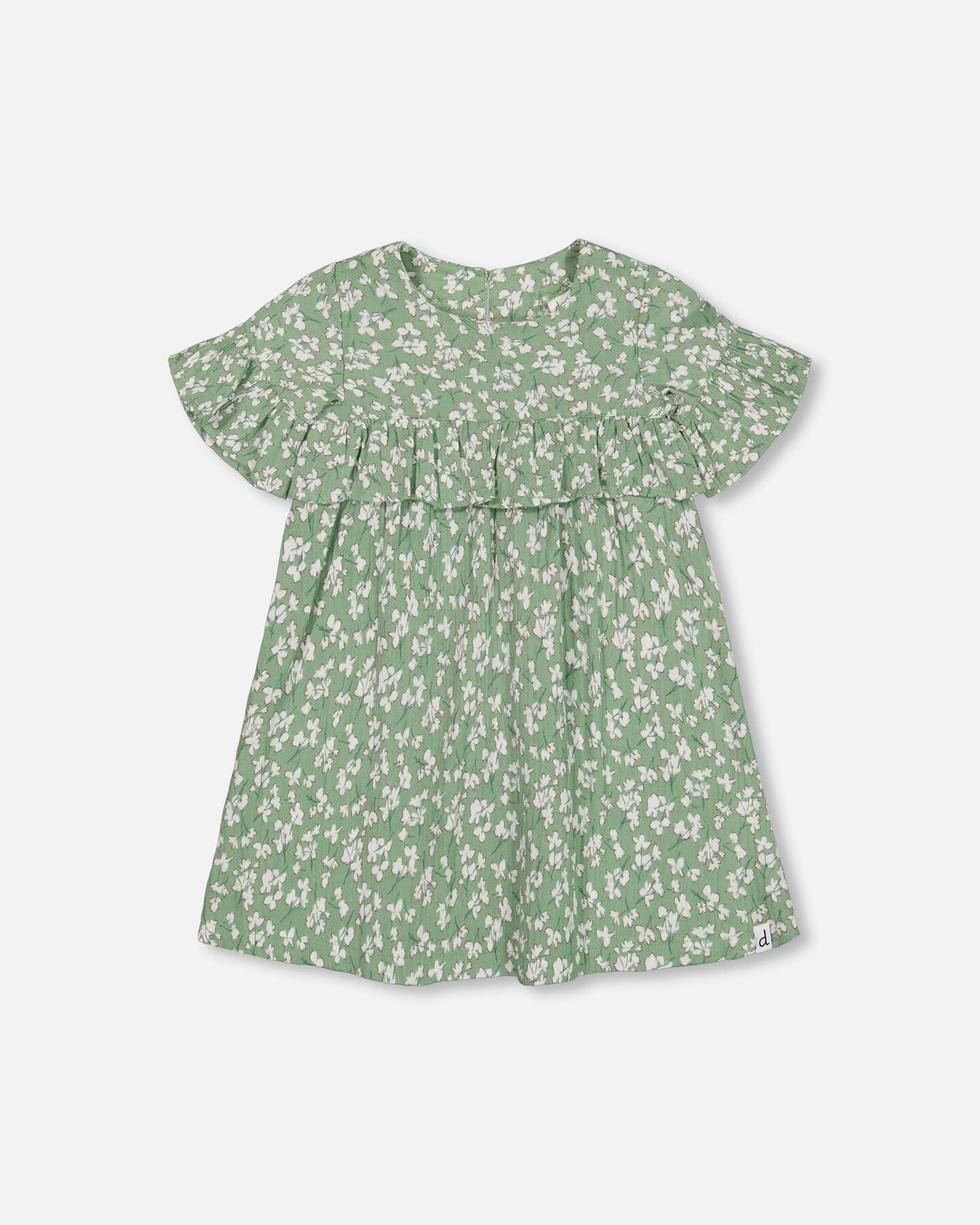 Muslin Dress With Frill Green Jasmine Flower Print - F30F88_090