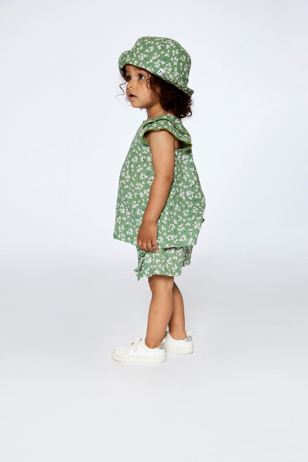 Muslin Bucket Hat Green Jasmine Flower Print - F30FH_090