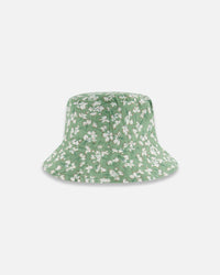 Muslin Bucket Hat Green Jasmine Flower Print - F30FH_090