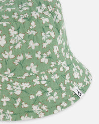 Muslin Bucket Hat Green Jasmine Flower Print - F30FH_090