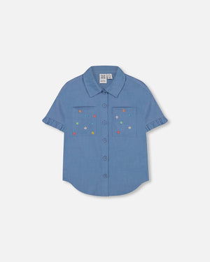 Chambray Shirt With Embroidered Flowers - F30G15_098