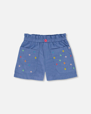 Chambray Short With Embroidered Flowers - F30G26_098