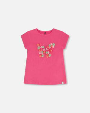 Organic Cotton Top With Print And Applique Candy Pink - F30G70_653