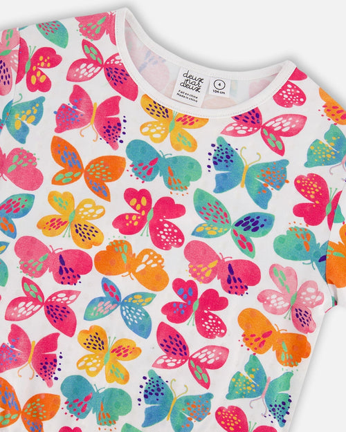 Elastic Waist Top White Printed Butterflies - F30G71_083