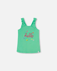 Organic Cotton Tank Top With Print Spring Green - F30G72_396