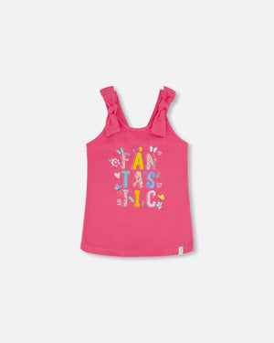 Organic Cotton Tank Top With Print Candy Pink - F30G72_653