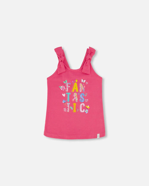 Organic Cotton Tank Top With Print Candy Pink - F30G72_653