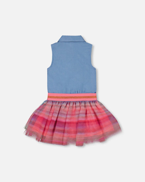 Chambray And Tulle Rainbow Mesh Dress - F30G89_098