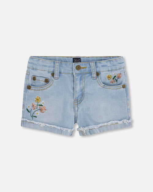 Denim Short With Embroidery Light Blue Denim - F30H26_125