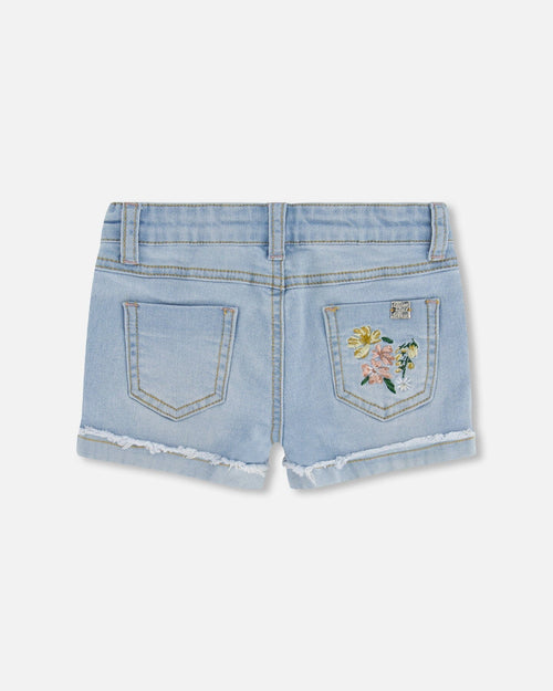 Denim Short With Embroidery Light Blue Denim - F30H26_125