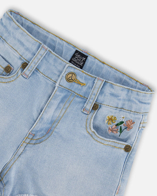 Denim Short With Embroidery Light Blue Denim - F30H26_125