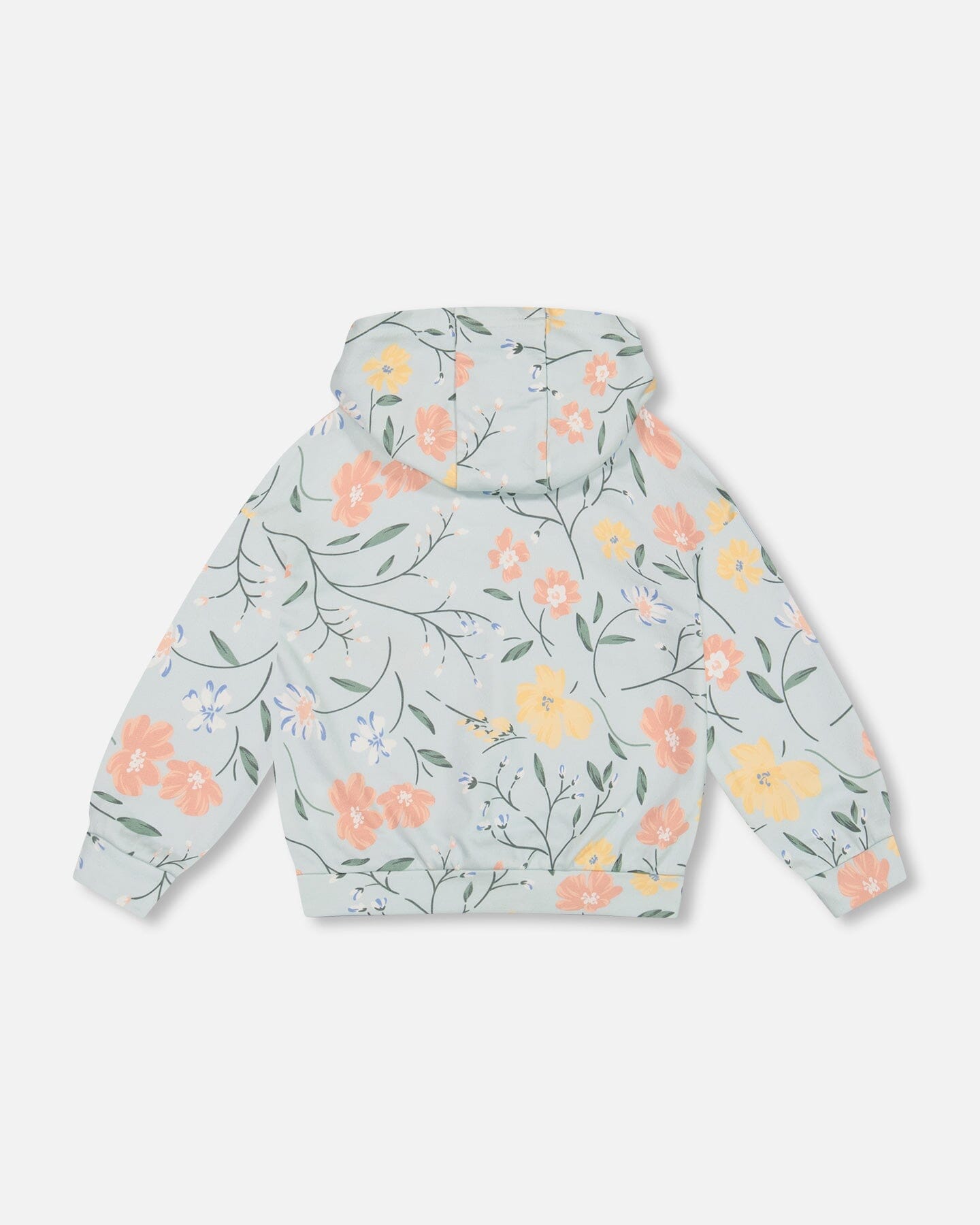 French Terry Hooded Sweatshirt Baby Blue With Printed Romantic Flower - F30H35_028
