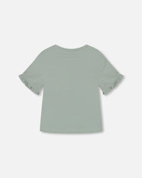 Organic Cotton Top With Print And Frills Olive Green - F30H70_340