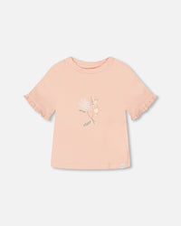 Organic Cotton Top With Print And Frills Blush Pink - F30H70_811