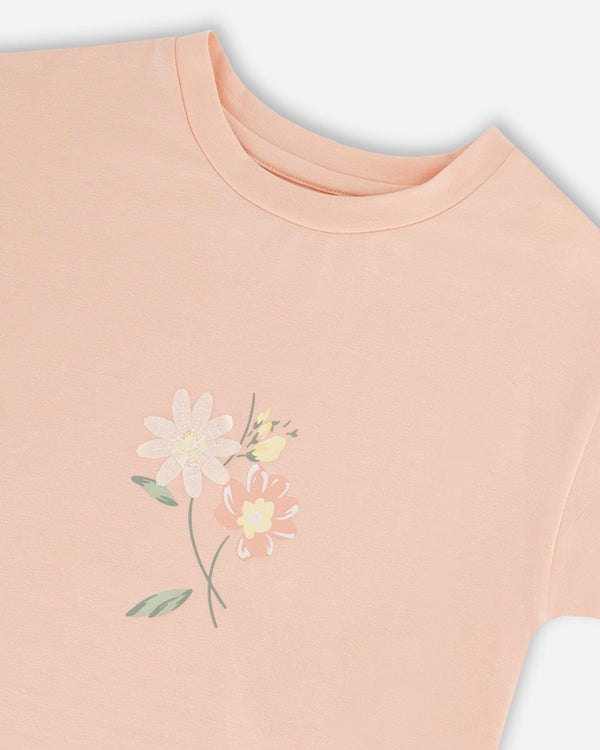 Organic Cotton Top With Print And Frills Blush Pink - F30H70_811