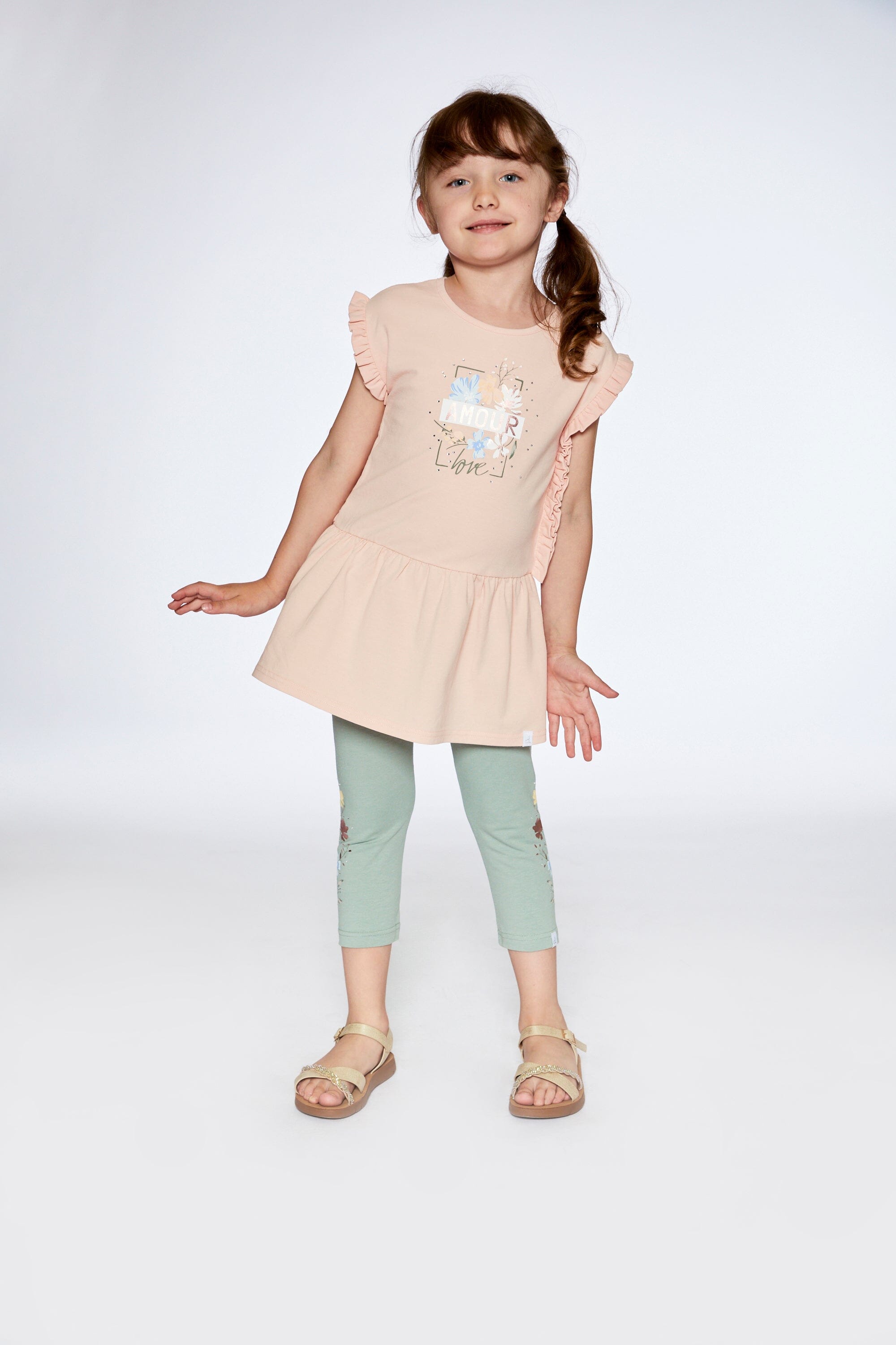 Tunic With Frills And Print Blush Pink - F30H72_811