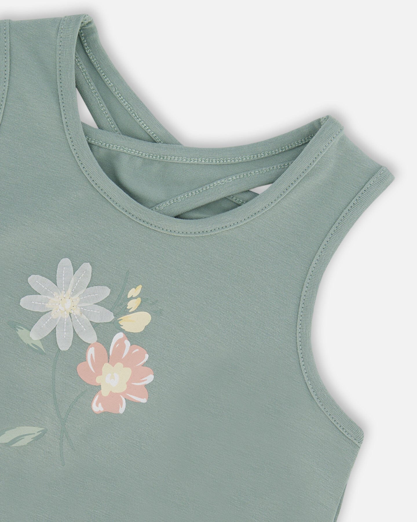 Organic Cotton Tank Top With Print Olive Green - F30H73_340