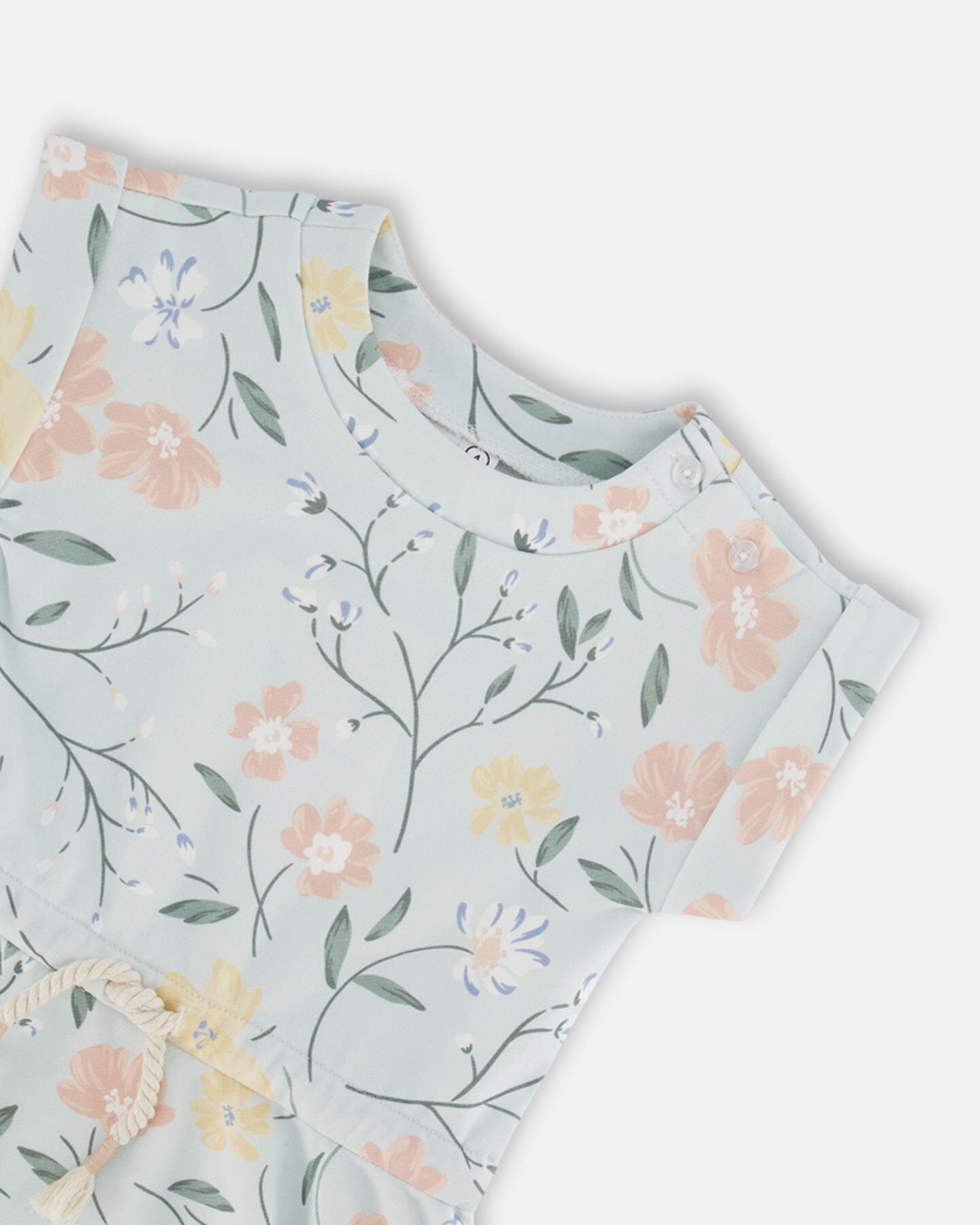 French Terry Dress Baby Blue With Printed Romantic Flower - F30H92_028