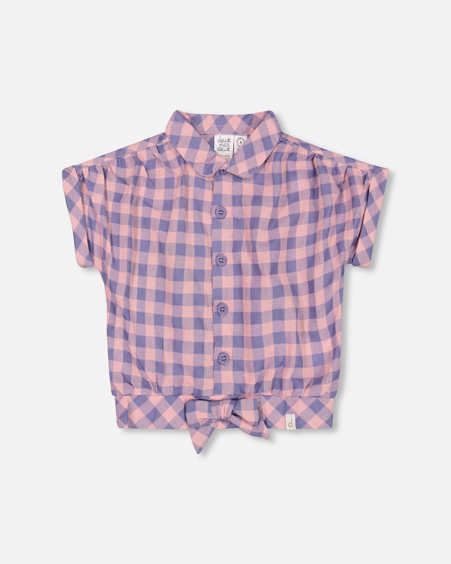 Blouse With Knot Plaid Pink And Blue - F30I15_082