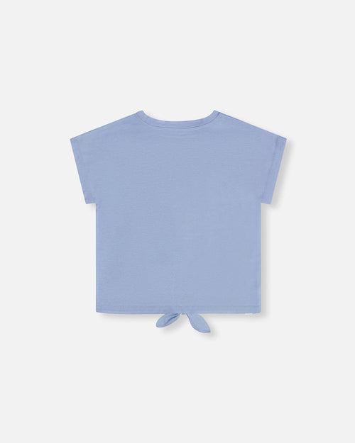 Organic Cotton Top With Print And Knot Grey Blue Tees & Tops Deux par Deux 