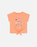 Organic Cotton Top With Print And Knot Salmon Orange - F30I70_832