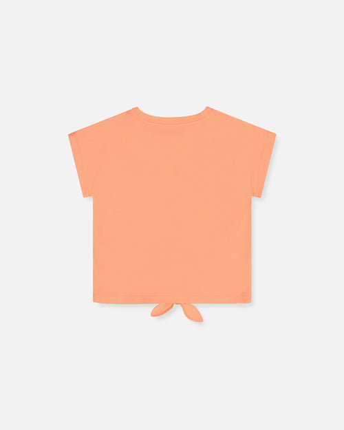 Organic Cotton Top With Print And Knot Salmon Orange - F30I70_832